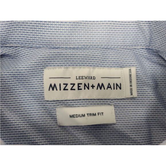 Mizzen Main Leeward SS Shirt Men Medium Trim Fit Plaid Print Blue White - Picture 4 of 7